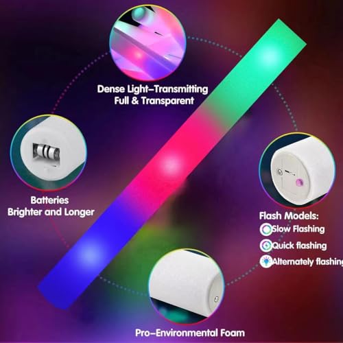 165PCS Foam Glow Sticks Bulk with 3 Light Modes Party Pack for Weddings, Halloween, Concerts - Safe & Reusable