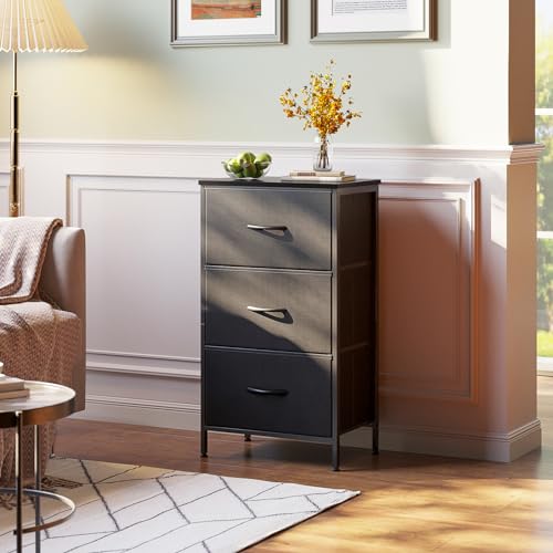 AODK Small Black Dresser with 3 Spacious Drawers for Bedroom & Nightstand