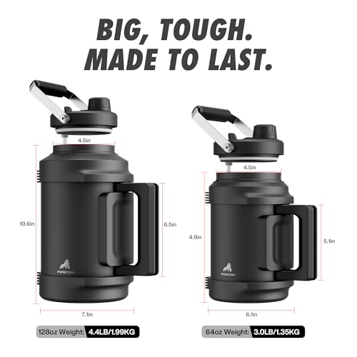 Insulated Water Bottle 1 Gallon - Leakproof, Keeps Cold 48H, Midnight, 128oz