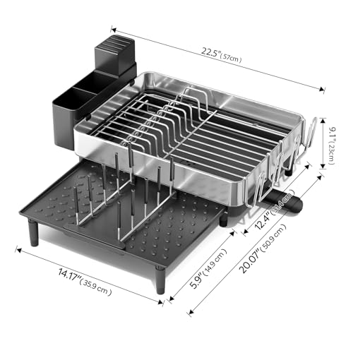 Urackify Expandable Dish Drying Rack - Large Capacity Stainless Steel, Silver with Black