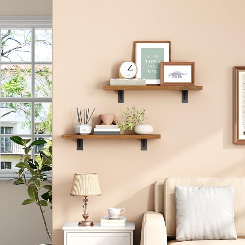 Rustic Brown & Black 15.7-Inch Wall Floating Shelves Set of 2