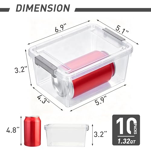 Citylife 10Packs 1.3Qt Small Storage Bins with Lids,Stackable Clear