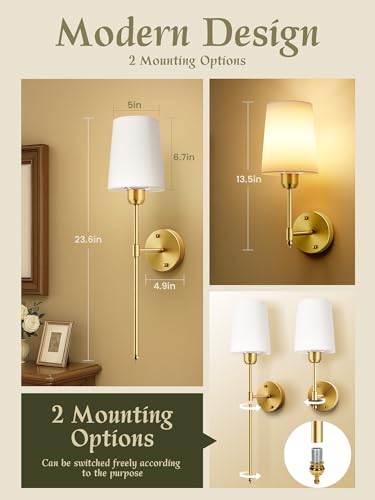 SyncGlow Gold Battery-Operated Wall Sconces Set of 2 with RGB & Dimmable Light
