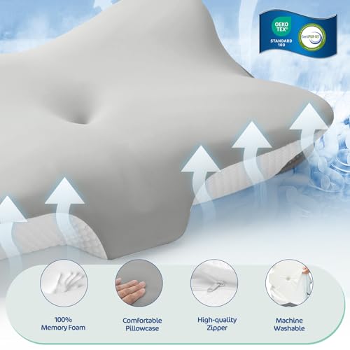 Grey Butterfly Cervical Memory Foam Pillow for Neck and Shoulder Pain