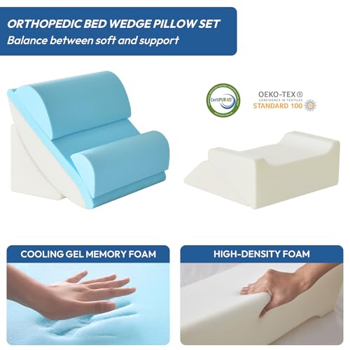 Ahpmeoa 6-Piece Wedge Pillow Set for Post-Surgery Support - White/Grey