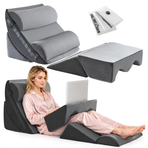 Yojoker 6-Piece Memory Foam Wedge Pillow Set for Post-Surgery & Comfort