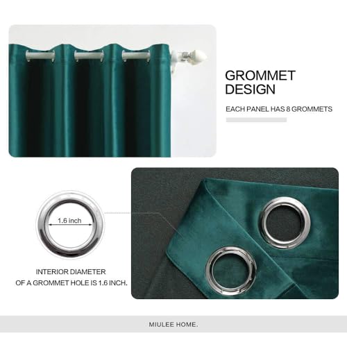 MIULEE Dark Green Velvet Blackout Curtains 52x96 Inches - Set of 2