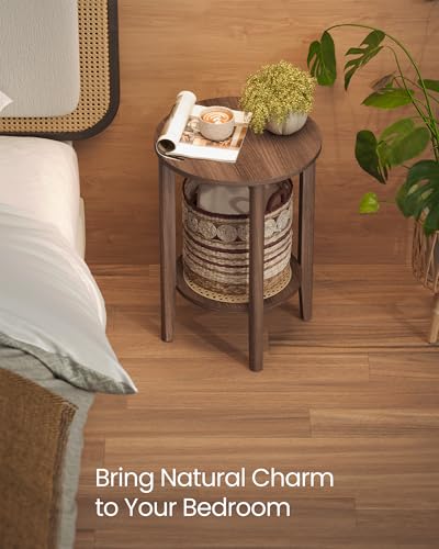 VASAGLE Boho Round Side End Table Black Walnut 1-Pack Rattan Look