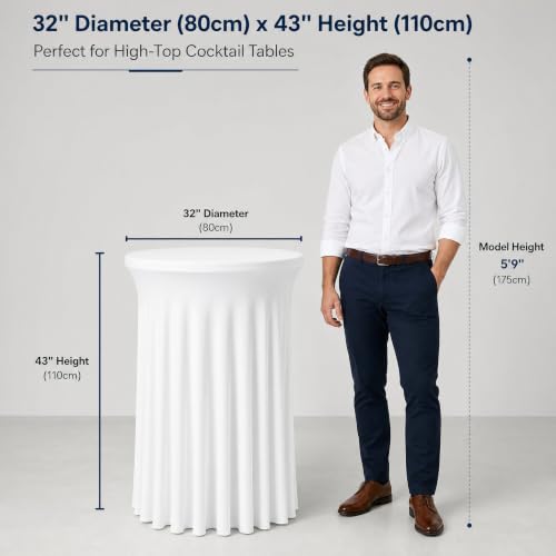 Black 6 Pack Cocktail Table Skirts for High Top Round Tables - Spandex Party Covers