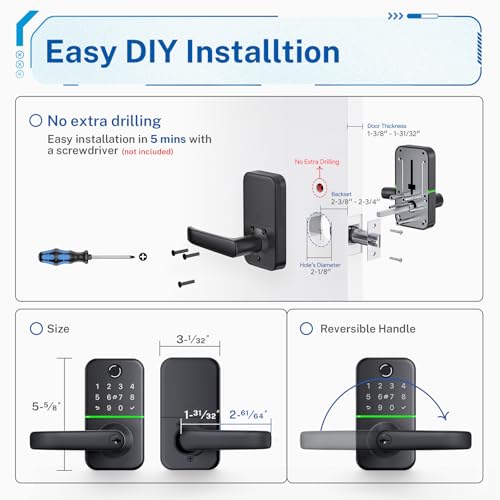 Smart Door Lock Keyless Entry with Handle - Fingerprint & App Control