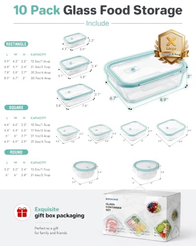 10-Pack Borosilicate Glass Food Storage Containers Set with Plastic Lids - Oven & Freezer Safe, Leak-Proof, BPA-Free - Variation: Plastic Lids / 10 Pack