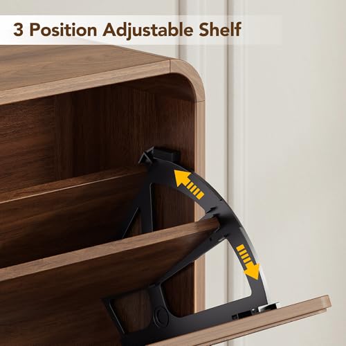 Decofy Dark Walnut Shoe Cabinet with 2 Flip Drawers & Adjustable Shelves