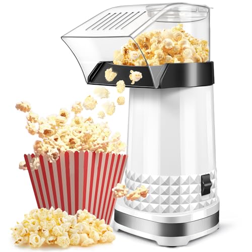 Vminno White Air Popcorn Popper Maker with Measuring Cup – Healthy, Fast, No Oil