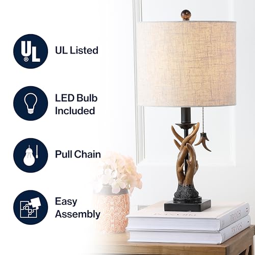 Rustic Faux Antler Table Lamp - 20.5in Brown and Black Resin Home Decor