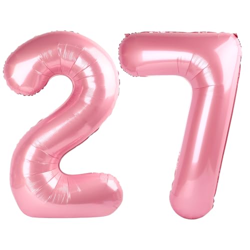 Pearlescent Pink Number 27 Balloons 40 inch, 27 Number Balloons, 27th Birthday Decorations, 27 Year Old Women Pastel Pink Party Supplies