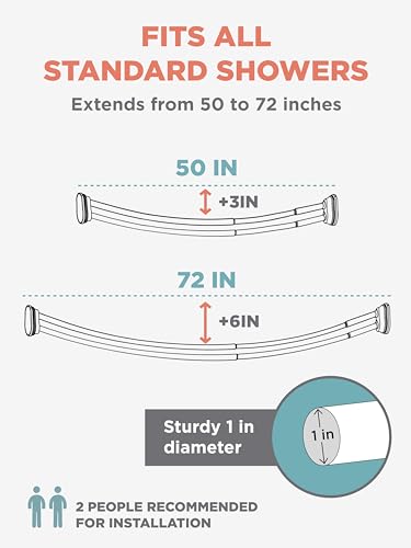 Zenna Home Satin Nickel Double Curved Shower Curtain Rod 50-72 Inch No Drill Tension Mount Bathroom Accessory