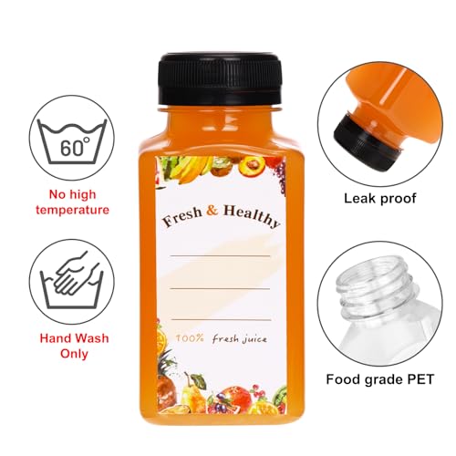8oz Plastic Juice Bottles with Caps - 56 Pack, Reusable, Leakproof