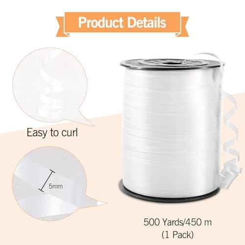 White Curling Ribbon, 500 Yard Christmas Curling Ribbons for Gift Wrapping, Balloon String for Balloons Curly Ribbon, Gift Bow Ribbons for Baby Shower, Florist Flower Party Decorations