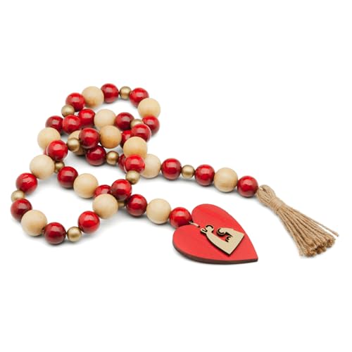 Christmas Garland with Wooden Beads, Red, Ivory & Gold, Tassel Decor