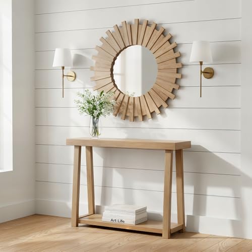 Pecan Wooden Console Table with Shelf - 46 Inch Classic Entryway & Living Room Accent