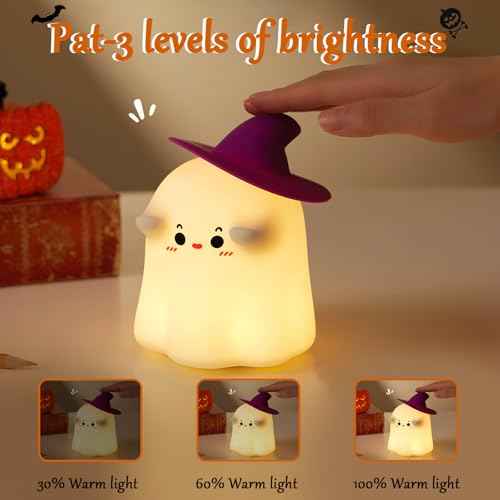 Hbaushun Ghost Night Light, Cute LED Silicone Lamp, Dimmable Bedside Bedside, Rechargeable Nursery Ghost Nightlight, with 30 Minute Timer Touch Lamp for Birthday Christmas Gifts Bedroom Decorations