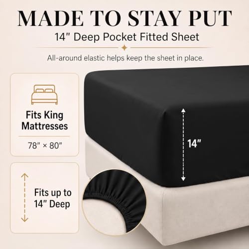 CozyLux King Size Black Comforter Set 7 Pieces Bed in a Bag, Microfiber