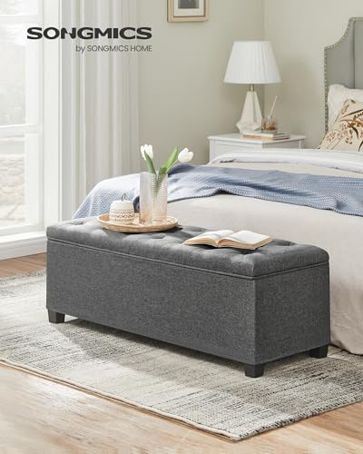 SONGMICS Dark Gray Fabric Storage Ottoman Bench with Legs - Stylish & Heavy-Duty