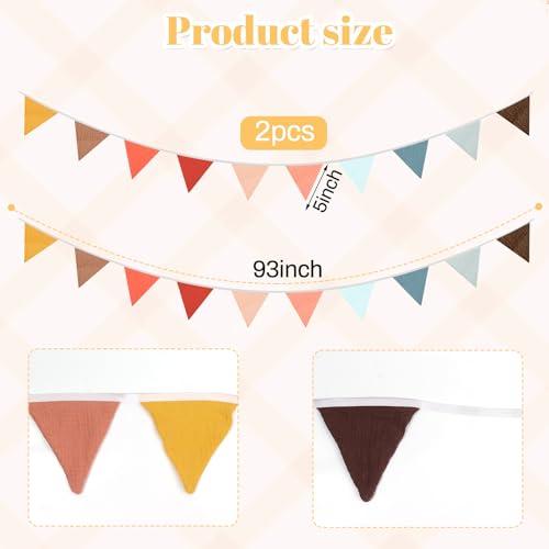 2PCS Pennant Banner Flags, Fabric Bunting Banner Nursery Garland Decor, Baby Shower Garland, Triangle Flags for Baby Boy Room, Playroom, Boho Birthday Party Decor, Each 7.75 ft (Yellow Red Blue)