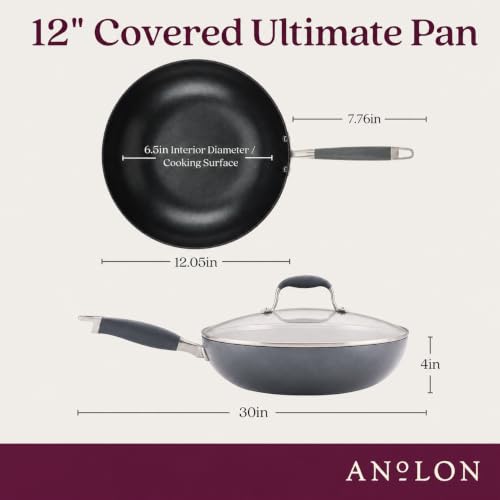 12-Inch Hard-Anodized Nonstick Frying Pan with Lid - Gray