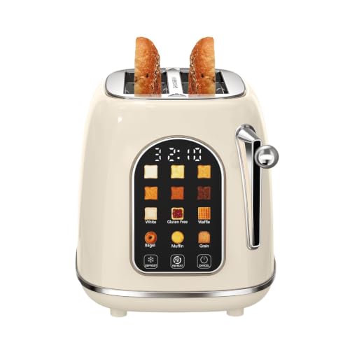 Mecity Cream 2-Slice Retro Touch Screen Toaster with Wide Slots & Multiple Settings