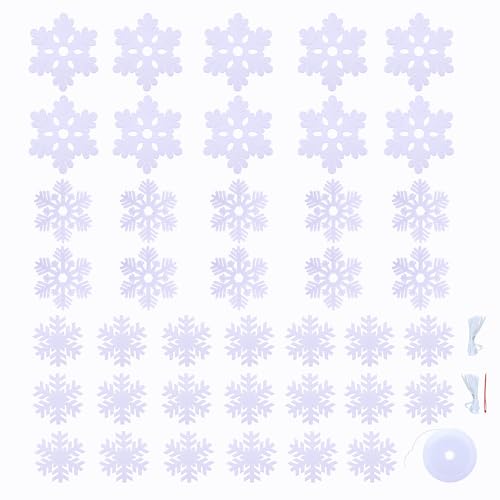 40 PCS White Snowflake Ornaments Felt Hanging Snowflakes Decorations for Outdoor Christmas Tree Winter Party Decorations