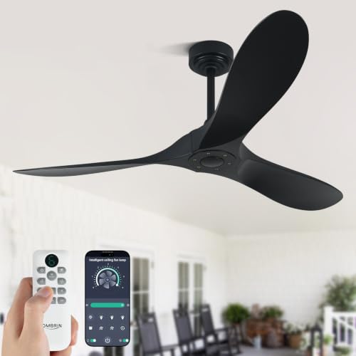Ombrin 52-Inch Black Ceiling Fan with Remote & App Control, Reversible DC Motor for Indoor & Outdoor Use
