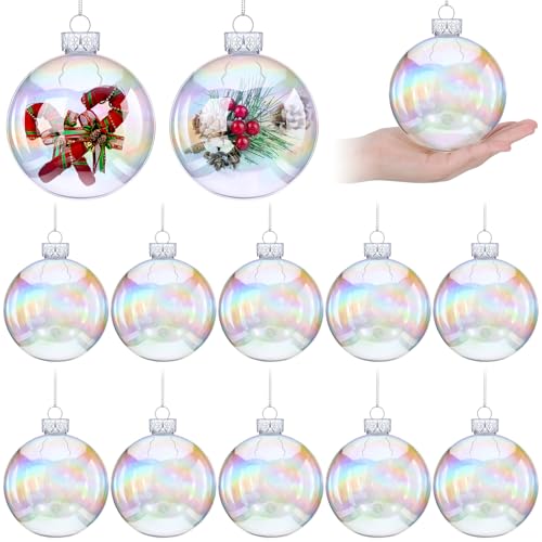 Funtery 12-Pack 4-Inch Iridescent Christmas Ornaments - Clear Holiday Decor