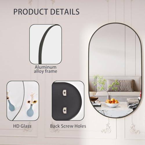 20x28 Inch Black Oval Bathroom Mirror - Wall Mount Wall Mirror with Frame - Modern Vanity & Wall Decor