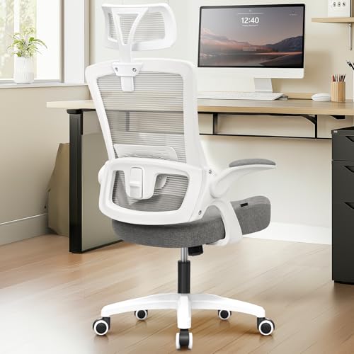 Neo Chair Grey Office Desk Chair with Ergonomic High Back Mesh Headrest