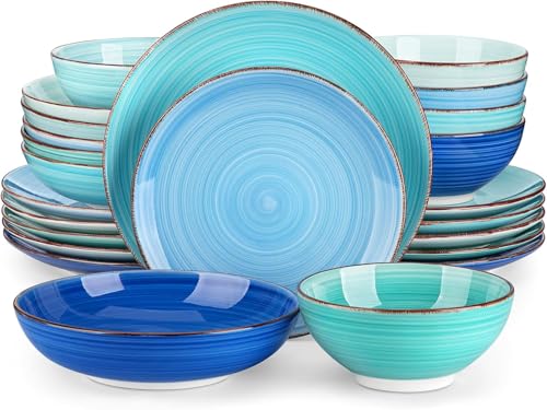 Vancasso Bonita Blue 24-Piece Stoneware Dinnerware Set for 6 - Spiral Design