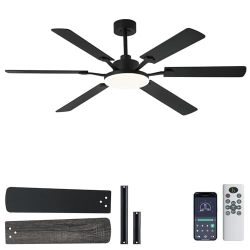 Black 60 Inch Ceiling Fan with Lights and Remote Control - Reversible Blades & Dimmable LED