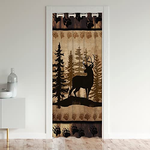 jejeloiu Cute Deer Door Curtain for Doorway Privacy 34''x80'' Girls Boys Kids Hunting Room Bear Paw Print Tree Pattern Closet Cover Bedroom Exotic Style Brown Window Treatments