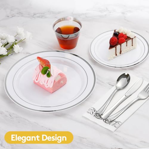 Silver Disposable Dinnerware Set for 100 Guests - 700 Pieces