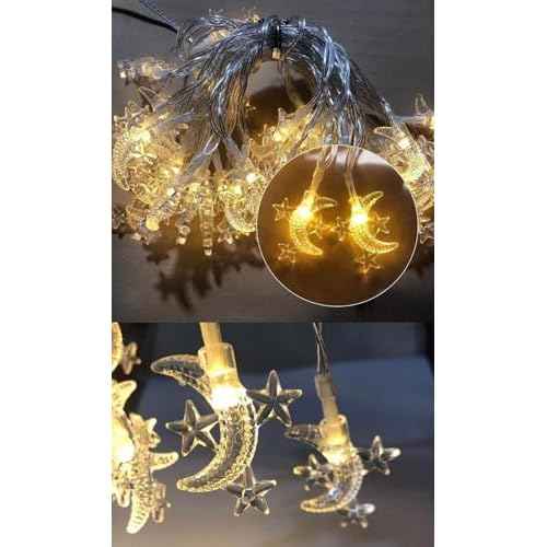 Moon Star String Lights, 10ft 20 LED USB Powered Star and Moon Fairy Lights Warm White for Birthday Party Christmas Holiday Home Decoration