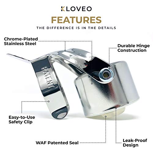 KLOVEO Champagne Stopper Chrome 2-Pack - WAF Patented Seal, Made in Italy