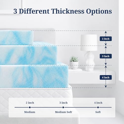 Swirled Blue 2-Inch Gel Memory Foam Mattress Topper - Full Size