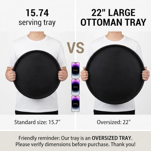 Large Round Ottoman Serving Tray 22 Inch Black Modern Home Decor