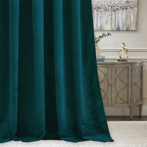 Peacock Blue Velvet Blackout Curtains 84 Inches for Bedroom Living Room - Set of 2