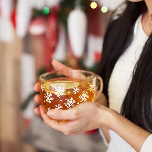Sliner Set of 6 Christmas Glass Coffee Mugs with Handle, 16 oz Clear