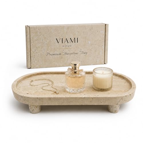 Natural Travertine Bathroom Vanity Tray with Raised Legs and Non-Slip Feet