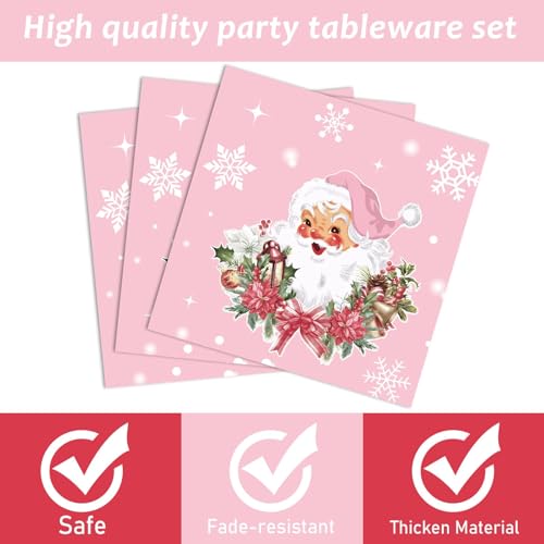 Pink Christmas Party Tableware Set - Disposable Plates, Napkins & Forks for Holiday Celebration