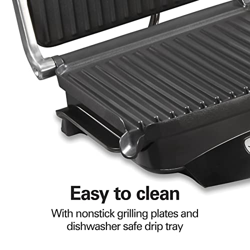 Hamilton Beach Indoor Electric Searing Grill with Nonstick Surface, 100 sq in, Black and Stainless Steel