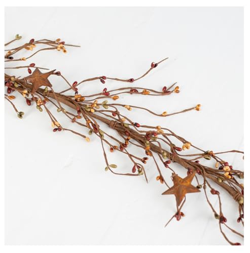 48" Green, Rust & Toffee Pip Berry Star Garland – Earth‑Tone Berries