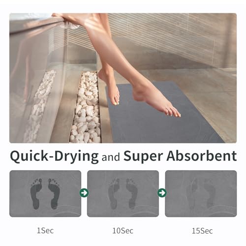 XMarrat Extra Large Dark Grey Diatomaceous Earth Bath Mat 31.5"x19.7" Eco-Friendly
